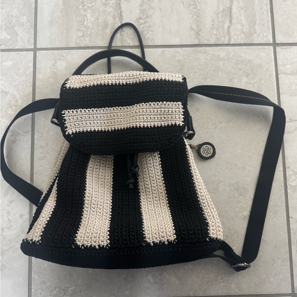 The Sak Black and White Striped Sayulita crochet Backpack - Picture 6 of 16